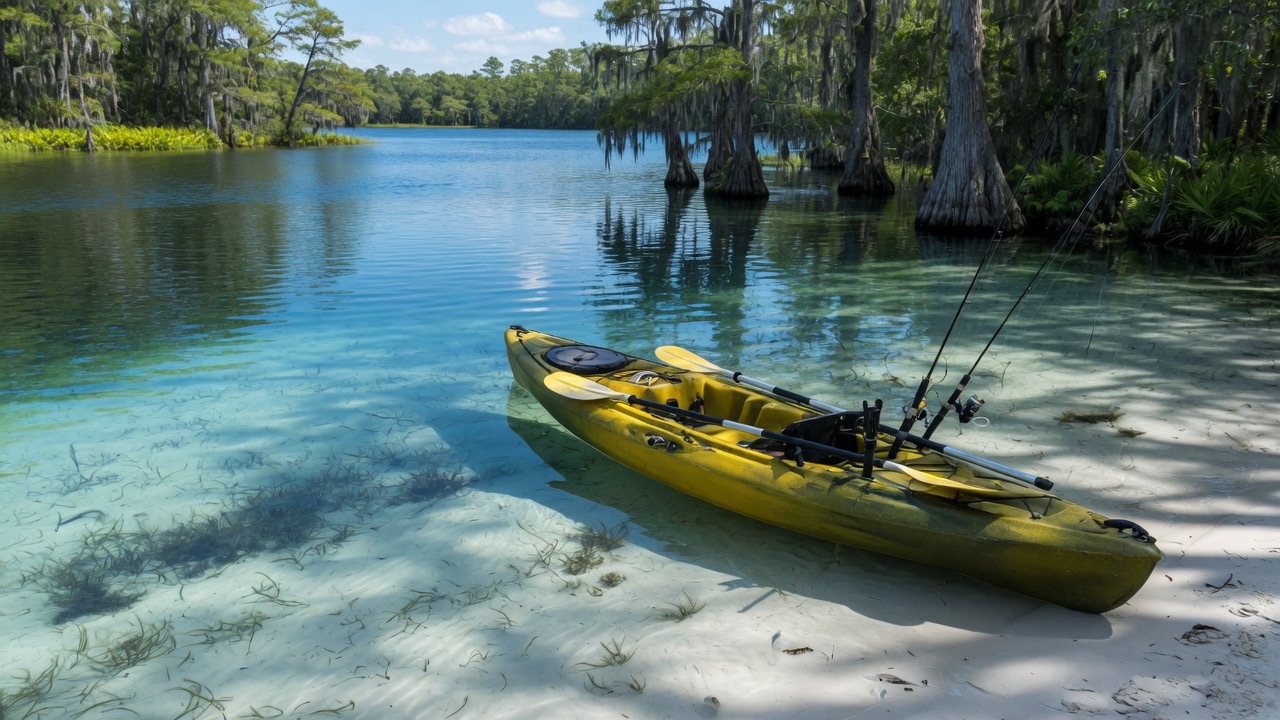 Sit-on-top kayak on a gin-clear Florida spring